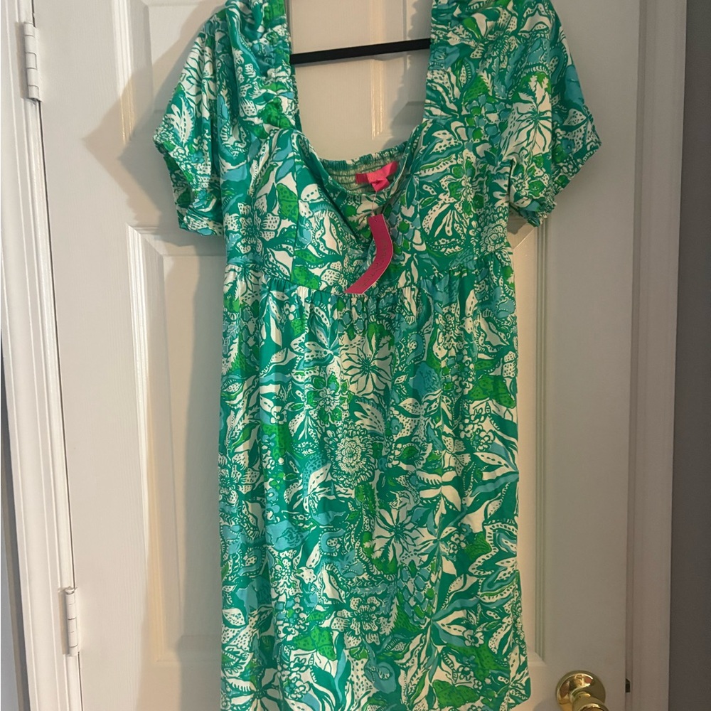 NWT Lilly Pulitzer Delaney Green and White Floral Dress size 14
